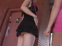 Barely legal chicks flash their young tits in the street