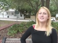 Teen blonde is dared to flash her tits on a summer day